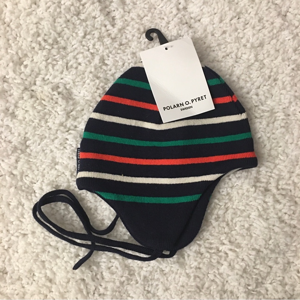 Polarn O. Pyret Orange and Green Striped Fall/Winter Hat: Size up to 4mos